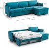 Dmora Schlafsofa mit Halbinsel Sumirago, Verwandelbares Ecksofa für das Wohnzimmer, gepolstert, abnehmbar, 100 % Made in Italy, 260x160 h90 cm, Hellblau Bild 3
