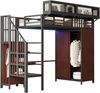 Hochbett 90×200 cm mit Rausfallschutz, LED, Kleiderschrank und Stauraumleiter, Schwarz, ohne Matratze Bild 5