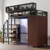 Hochbett 90×200 cm mit Rausfallschutz, LED, Kleiderschrank und Stauraumleiter, Schwarz, ohne Matratze Bild 3