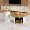 Couchtisch Set rund 2-tlg. Wohnzimmer Tisch Beistelltisch Holzoptik & Weiß nordisch Bild 3