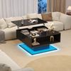 Couchtisch 80 x 75 x 40 cm, anhebbar bis 54 cm, Hochglanz mit Stauraum und LED, Schwarz Bild 2