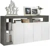 Vente-unique - Sideboard mit 4 Türen & 4 Ablagen - Weiß lackiert & Beton-Optik - SEFRO Bild 5