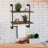 Wandregal Industriestil 2 Ebenen Holz Rohr Handtuchhalter 60 cm Büro Bild 5