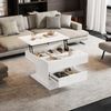 Quadratischer Couchtisch Weiß Hochglanz mit Hebefunktion 360° Drehung Stauraum Schublade Wohnzimmertisch Beistelltisch Bild 4