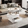 Quadratischer Couchtisch Weiß Hochglanz mit Hebefunktion 360° Drehung Stauraum Schublade Wohnzimmertisch Beistelltisch Bild 5