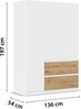 rauch Kleiderschrank, Drehtürenschrank COSTA, 3-türig, 2 Schubkästen, push-to-open, Alpinweiß, 136 x 197 x 54 cm Bild 4