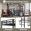 Hochbett mit Schreibtisch & Regalen, Metall/MDF, 140x200 cm, Schwarz, ohne Matratze Bild 4