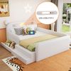 Merax Doppelbett, Kinderbett 140 x 200 cm, Jugendbett, Polsterbett mit Bären-Kopfteil, Nachtlicht, USB-Ladeanschluss, integriertem Stauraum und Stufensitz, Kunstlederbezug, Weiß Bild 5