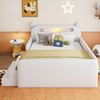Merax Doppelbett, Kinderbett 140 x 200 cm, Jugendbett, Polsterbett mit Bären-Kopfteil, Nachtlicht, USB-Ladeanschluss, integriertem Stauraum und Stufensitz, Kunstlederbezug, Weiß Bild 2