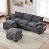 3-Sitzer Sofa aus Cord mit 2 Hockern & USB-C-Anschluss, 260 x 132 x 84 cm, Dunkelgrau Bild 4
