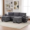 3-Sitzer Sofa aus Cord mit 2 Hockern & USB-C-Anschluss, 260 x 132 x 84 cm, Dunkelgrau Bild 2