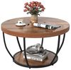 COSTWAY Couchtisch, Couchtisch rund, Sofatisch Holz mit 2 Ebenen & Metallrahmen 80cm Bild 4