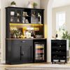 Flieks Küchenbuffet mit Rollwagen, LED-Beleuchtung und Arbeitsplatte in Holzoptik (1-St, B140/T38/H180 cm) Hochschrank Küchenschrank mit Glastüren, Schubladen und Weinregal Bild 4
