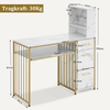 M MCombo Schreibtisch mit 3 Schubladen, Nageltisch aus Holz Metallgestell, Manikürtisch Marmor-Weiß Gold, Schminktisch ohne Spiegel Modern, Computertisch mit Regal Wohnzimmer, 43x108x125cm, 2420 Bild 3
