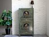 Chinesischer Vintage Schrank Grün Schwarz Beige Kommode Sideboard Kolonial-Stil Antik-Stil Lowboard asiatisch orientalisch Fernost shabby-chic Landhaus Bild 3