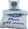 KH-Haushaltshandel Bettwäsche Renforce Bettwäsche, 135x200 + 80x80cm, Maritim, blau weiß, Renforcé, 100% Baumwolle, mit Anker + Schriftzug: Meer geht immer Bild 3