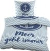 KH-Haushaltshandel Bettwäsche Renforce Bettwäsche, 135x200 + 80x80cm, Maritim, blau weiß, Renforcé, 100% Baumwolle, mit Anker + Schriftzug: Meer geht immer Bild 2