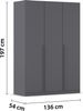 rauch Kleiderschrank Alba, Drehtürenschrank, Garderobenschrank, 3-türig, mit 2 Kleiderstangen und 2 Einlegeböden, Farbe Grau metallic, Schwarz, Griffstange Grau metallic, Schwarz, 136x197x54cm Bild 4