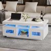 Merax Hochglanz-Couchtisch, mit per mobiler App steuerbaren LED-Leuchten, Wohnzimmertisch mit Schrank, Sofatisch mit Ladeanschluss und steckdose, weiß Bild 3