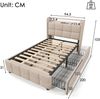 Polsterbett 90×200 cm aus Holz mit LED-Beleuchtung und USB-Ladestation, beige Bild 4