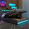 HAUSS SPOLE Polsterbett 160x200cm mit USB, 2 Steckdosen, LED-Beleuchtung Metallrahmen Grau (LED Doppelbett mit Lattenrost, Ohne Matratze), Modernes Design Jugendbett Bild 2