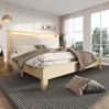 Doppelbett 160x200 cm mit LED-Kopfteil & Stauraum, ohne Matratze, Eiche/Beige Bild 2