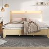 Doppelbett 160x200 cm mit LED-Kopfteil & Stauraum, ohne Matratze, Eiche/Beige Bild 3
