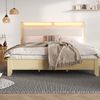 Doppelbett 160x200 cm mit LED-Kopfteil & Stauraum, ohne Matratze, Eiche/Beige Bild 3