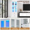 LED-Vitrine, 60x35,5x165 cm, weiße Vitrine mit 16-Farben LED, Glasfront & 2 Schubladen Bild 4