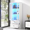 LED-Vitrine, 60x35,5x165 cm, weiße Vitrine mit 16-Farben LED, Glasfront & 2 Schubladen Bild 2