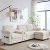 Großes Cordsofa 266cm×136cm×82cm Memory Foam 3-Sitzer mit Stauraumhocker Mittelkonsole USB Wohnzimmer,Beige Bild 3