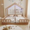 Kinderbett Doppelbett Haus-Design aus Massivholz/MDF mit LED & Ablagen, 204x188x161 cm, Natur, ohne Matratze Bild 3