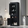 Merax 180cm Vitrine mit LED Beleuchtung Vitrinenschrank Standvitrine Stauraumvitrine Schrank Wohnzimmerschran Schwarz LED Vitrine Bild 2