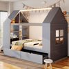 Merax Kinderbett 90*200cm, Einzelbett, Jugendbett, Hausbett, Hausförmiges Design, mit zwei Schubladen, mit LED, mit Stauraum, Multifunktionsbett, Grau Bild 2