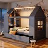 Merax Kinderbett 90*200cm, Einzelbett, Jugendbett, Hausbett, Hausförmiges Design, mit zwei Schubladen, mit LED, mit Stauraum, Multifunktionsbett, Grau Bild 5
