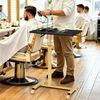 BarberPub Beistelltisch mit Rollen, Pflegetisch Höhenverstellbar, Salon-Tablettwagen Gold, Betttisch C Form, Friseurwagen, Wohnzimmer, 40 x 60 x 72/97cm, 2832(Schwarz-Gold) Bild 2