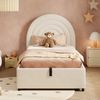 Polsterbett 90x200 cm mit hydraulischem Stauraum – Jugendbett aus Bouclé in Beige Bild 3