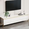 Merax TV-Schrank, Lowboard, hochglänzender TV-Ständer, Vier Schranktüren, Kabelschnittstelle, Goldkantenband, TV-Ständer mit Stauraum für das Wohnzimmer, Weiß Bild 5
