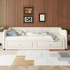 Daybettt, 90x200cm Tagesbett mit ausziehbarem Bett,Schlafsofa mit zwei Schubkästen, Einzelbett(Ohne Matratze), Leinen, minimalistisches Styling, beige Bild 2
