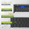 Juskys Boxspringbett Leona 140x200 cm - Bett mit LED Beleuchtung, Topper & H4 Federkern Matratzen - Einzelbett Grau mit Samt und Steppung Bild 5