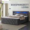 Juskys Boxspringbett Leona 140x200 cm - Bett mit LED Beleuchtung, Topper & H4 Federkern Matratzen - Einzelbett Grau mit Samt und Steppung Bild 2