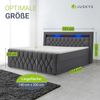 Juskys Boxspringbett Leona 140x200 cm - Bett mit LED Beleuchtung, Topper & H4 Federkern Matratzen - Einzelbett Grau mit Samt und Steppung Bild 3