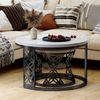 2er-Set Couchtisch nestbar 70x70x45 + 45x45x37 cm, Marmor-Furnier, Metallrahmen, Kontrastdesign Bild 3