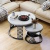 2er-Set Couchtisch nestbar 70x70x45 + 45x45x37 cm, Marmor-Furnier, Metallrahmen, Kontrastdesign Bild 2
