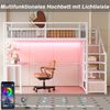 Novelux Metall Hochbett 140x200 cm mit Schreibtisch, Kleiderschrank & LED-Steckdose – Eisenbett Weiß, Treppe mit Stauraum, Multifunktionales Jugendbett Bild 3
