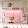 Novelux Metall Hochbett 140x200 cm mit Schreibtisch, Kleiderschrank & LED-Steckdose – Eisenbett Weiß, Treppe mit Stauraum, Multifunktionales Jugendbett Bild 5