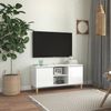 TV-Schrank, Lowboard TV mit Massivholz-Beinen Hochglanz-Weiß 103,5x35x50 cm d7550e Bild 2