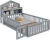 Kinderbett 90 x 200, Massivholz-Kinderbettrahmen, Hausleiste, mit Einlegeböden und Stauraum, mit Schutzgitter und Tür, mit Bilderleiste, mit Lattenrost, Grau Bild 5
