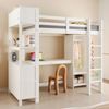 Hochbett mit Schreibtisch, Regal, Lattenrost, Trittleiter, offenem Kleiderschrank und Rausfallschutz, 90x200 cm, Kinderbett, Kiefer Bild 3