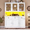 Küchenschrank(140×40×175cm), Hochschrank Küchenbuffet, Vitrinenschrank, Buffetschrank mit Verstellbaren Ablagen, Sideboard mit LED-Beleuchtung,Variable Lichtfarben, Weiß/Schwarz Bild 2